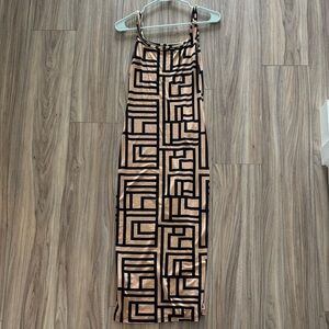 Beige and Black Geometric Maxi Skirt